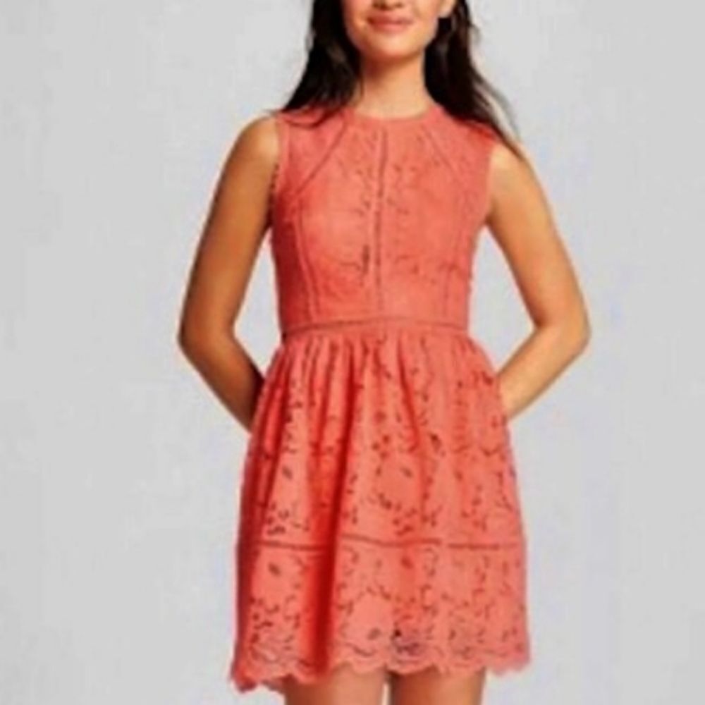 BRAND NEW XHILARATION FIT AND FLARE LACE SLEEVELESS ZIP BACK CLOSURE DRESS